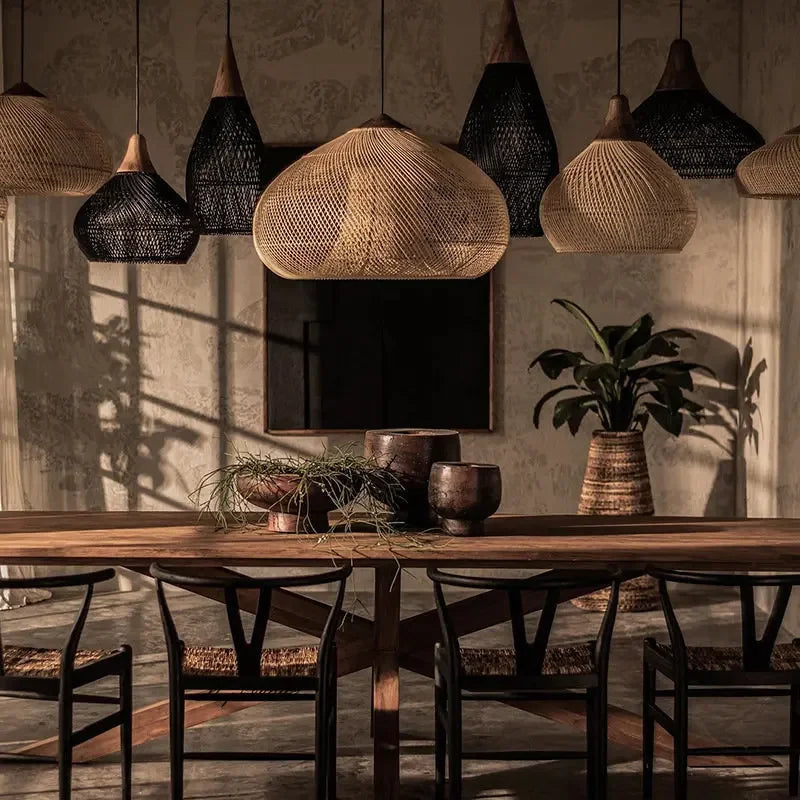 Southeast Asian Rattan Pendant Light | Large Hand-Woven Wicker Ceiling Light Fixture for Dining Room, Restaurant & Loft, 40–80cm