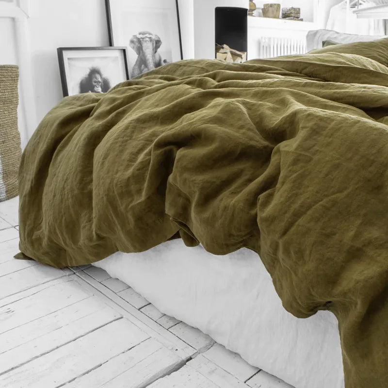 Stone Washed Linen Duvet Cover & Pillowcases for Bedroom | 100% French Linen Bedding | Breathable Neutral Bedroom Decor | 10 Colours
