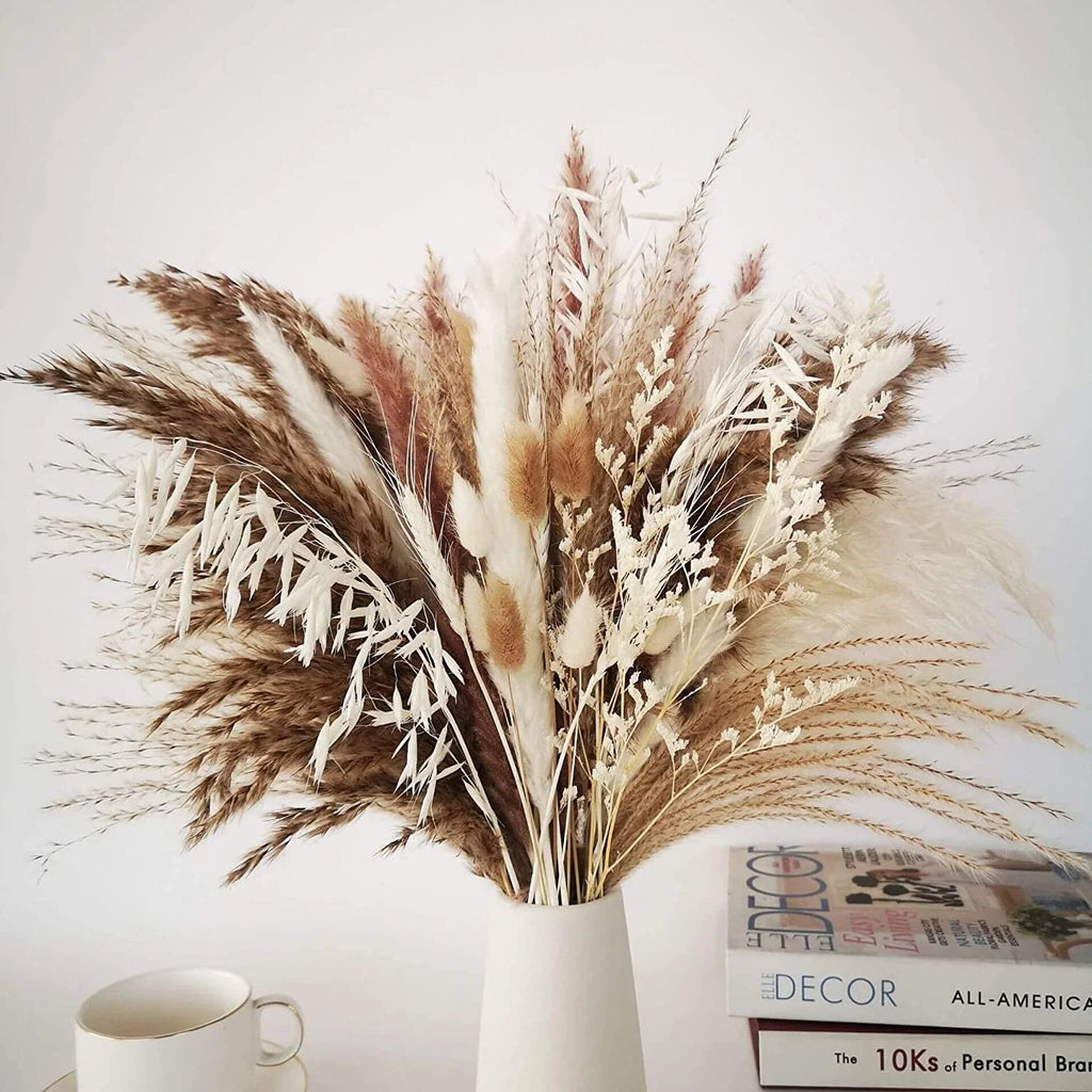 Dried Pampas Grass Bouquet for Vases, Living Room & Wedding Decor | Natural Fluffy Boho Dried Flowers | Mixed Bouquets in 30+ Styles, 45 to 50cm