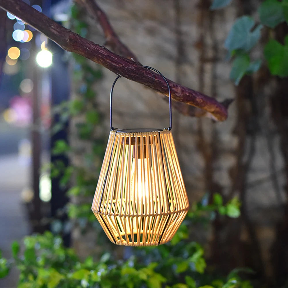 Large Rattan Solar Lantern for Balcony, Patio & Garden | IP65 Waterproof Hanging Bamboo Weave Light | Solar Outdoor Lighting, 2 Options