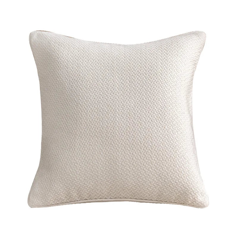 Reversible Chenille Throw Pillow Cover with Border for Sofa & Bed | Farmhouse Bedroom Decor | Neutral Brown Textured Cushion Cover