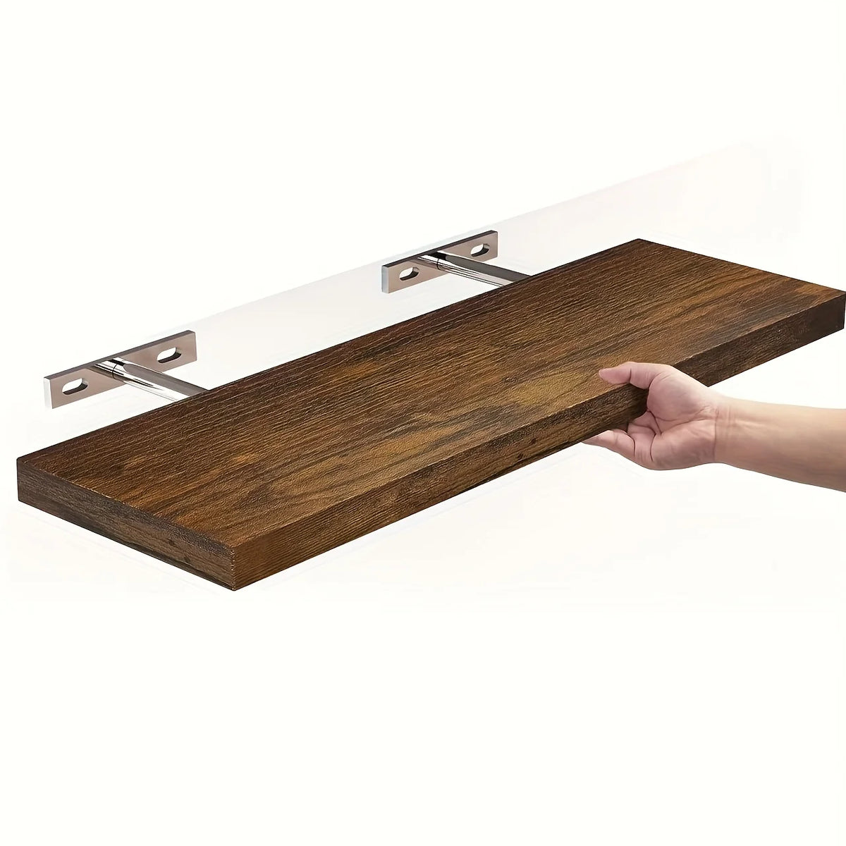 Wooden Floating Shelves with Invisible Brackets for Living Room, Bedroom & Bathroom | Sturdy Wall Mounted Shelf | Brown, Black or White