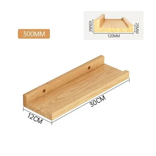 Wooden Floating Shelf for Bathroom, Kitchen & Living Room | U-Shaped Wall Mounted Display Shelf | Natural or Peach Wood Finish, 30cm