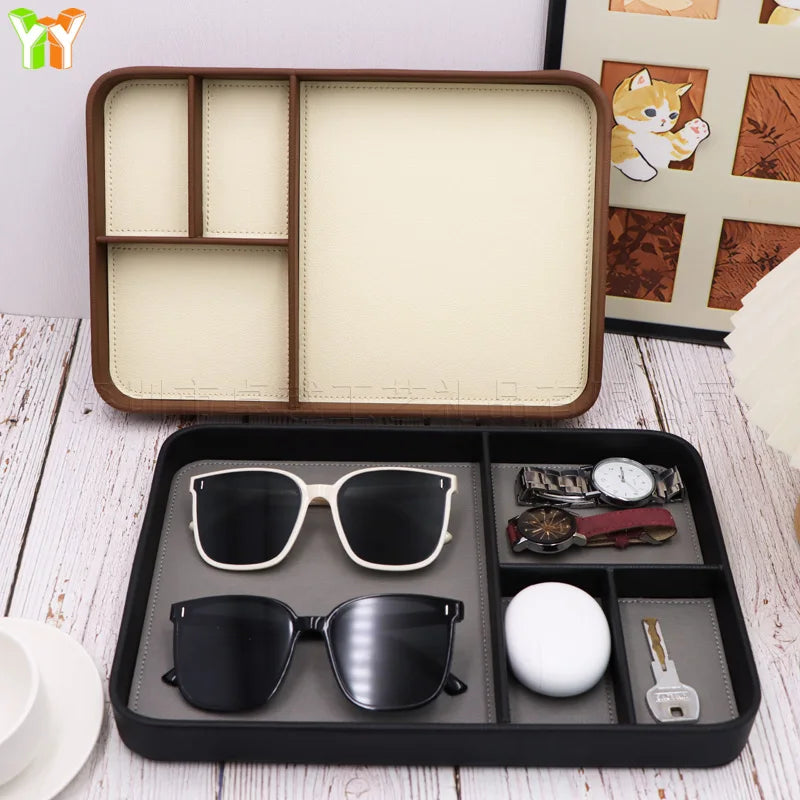 Wooden Valet Tray with Compartments for Nightstand & Entryway | Key, Jewellery & Desk Organiser Tray | European Style in 3 Finishes