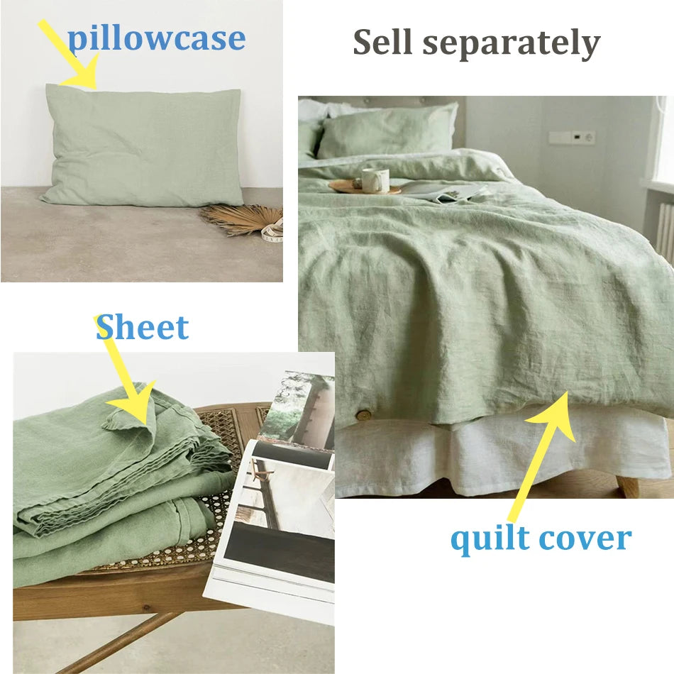 Stone Washed Linen Duvet Cover & Pillowcases for Bedroom | 100% French Linen Bedding | Breathable Neutral Bedroom Decor | 10 Colours