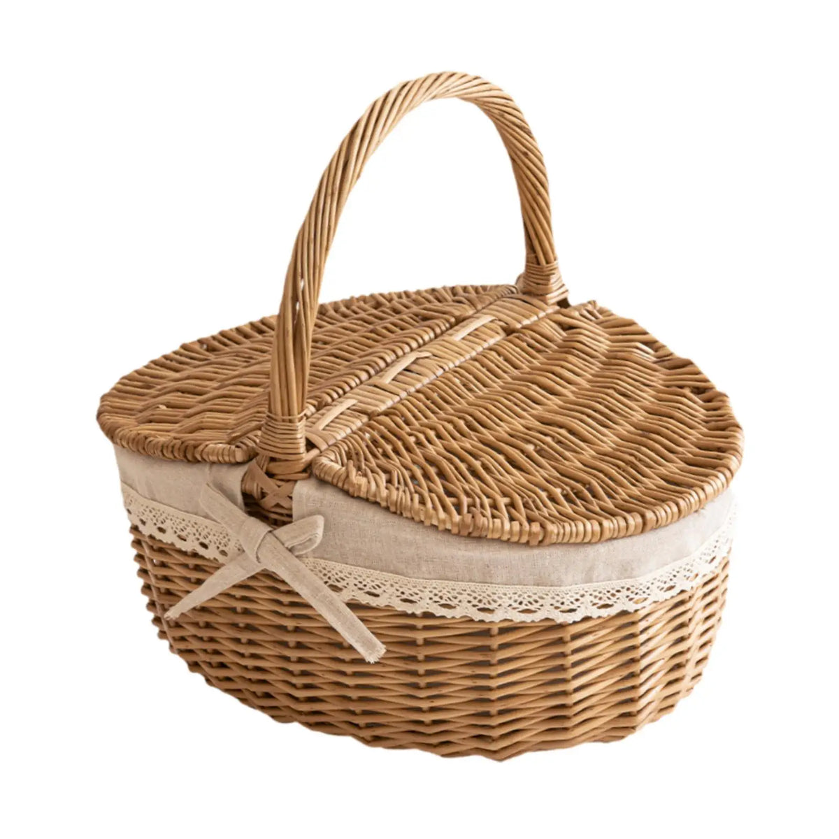Willow Picnic Basket with Lid | Handwoven Wicker Storage Basket with Handle for Camping, Garden Picnics & Home Storage