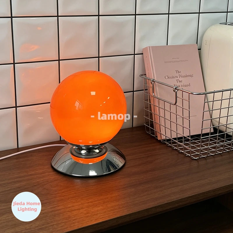 Globe Glass Table Lamp on Plinth for Bedroom & Living Room | Italian-Style Geometric Retro Bedside Lamp | Dimmable, 3 Colour Temperatures