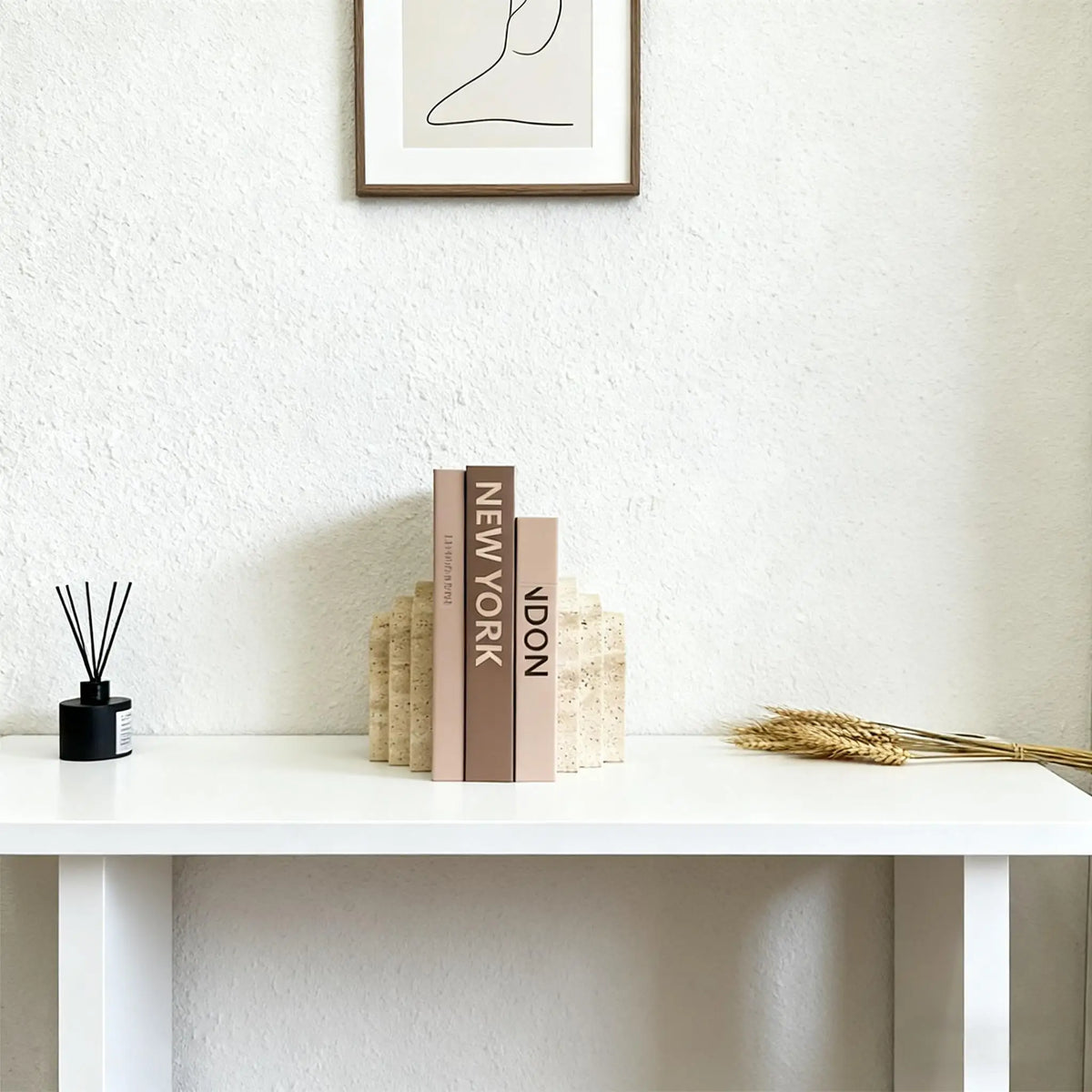 Travertine Marble Bookend for Bookshelf, Desk & Living Room | Natural Stone Book Stopper | Modern Minimalist Office Decor, 1 Piece