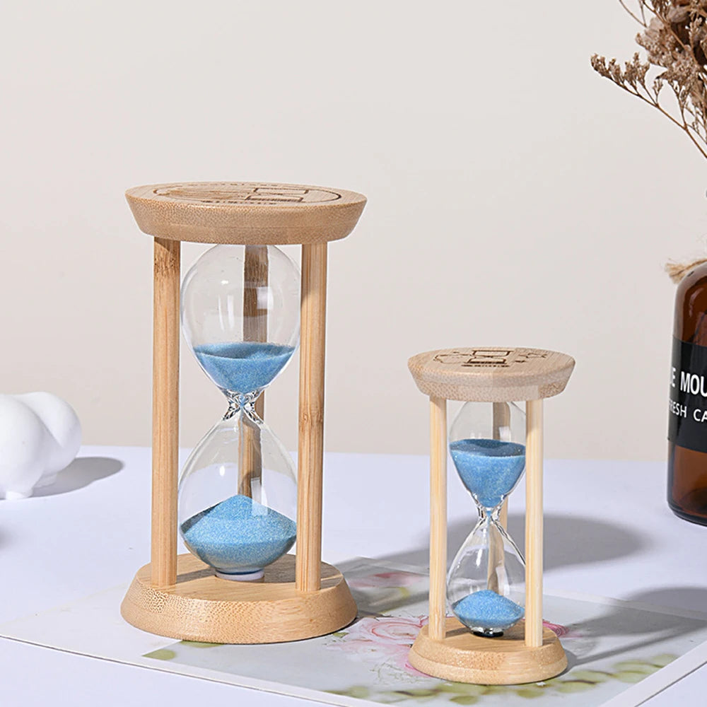 Wooden Hourglass Sand Timer for Desk, Living Room & Kitchen | Minimalist Home Decor Accent | 3, 5, 10, 15 or 30 Minutes in Blue or Orange