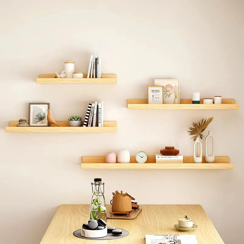 Wooden Floating Shelf for Bathroom, Kitchen & Living Room | U-Shaped Wall Mounted Display Shelf | Natural or Peach Wood Finish, 30cm