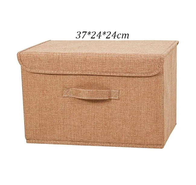 Foldable Cotton Linen Storage Box with Lid for Closet, Nursery & Shelves | Washable Fabric Storage Bin | Toy & Clothes Organiser, 2 Sizes