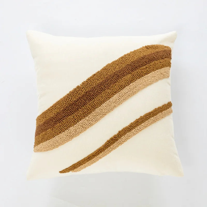 Textured Throw Pillow Cover for Sofa & Bed | Boho Neutral Bedroom Decor | Tufted, Suede, Chenille & Faux Fur Designs in Cream & Brown