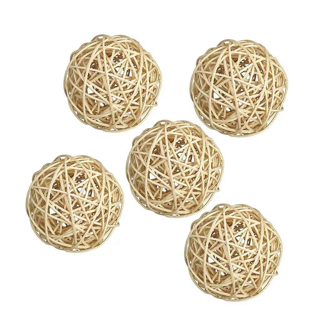 Rattan Decorative Balls Set of 5 for Bowls, Vases & Coffee Table Decor | Handwoven Wicker Orbs | Natural Boho Home Accents, 7cm