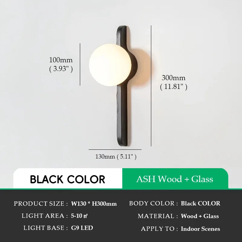 Glass Globe Wall Sconce for Living Room, Bedroom & Hallway | Wabi-Sabi Walnut Wood Wall Light | Moonlight Globe in 3 Finishes & 3 Colour Temperatures