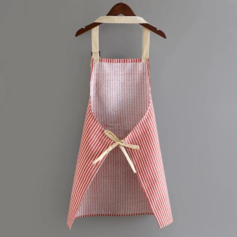 Striped Linen Apron for Kitchen, Baking & Gardening | Japanese Style Cooking Apron with Adjustable Neck Strap | Minimalist Apron in 4 Colours