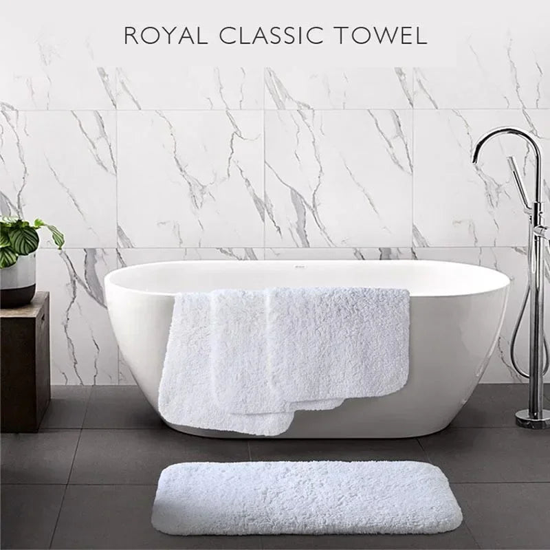 Cotton Bath Mat for Bathroom & Shower | Thick Plush Hotel Style Bath Rug | Absorbent Anti Slip Floor Mat in White, 40x60cm