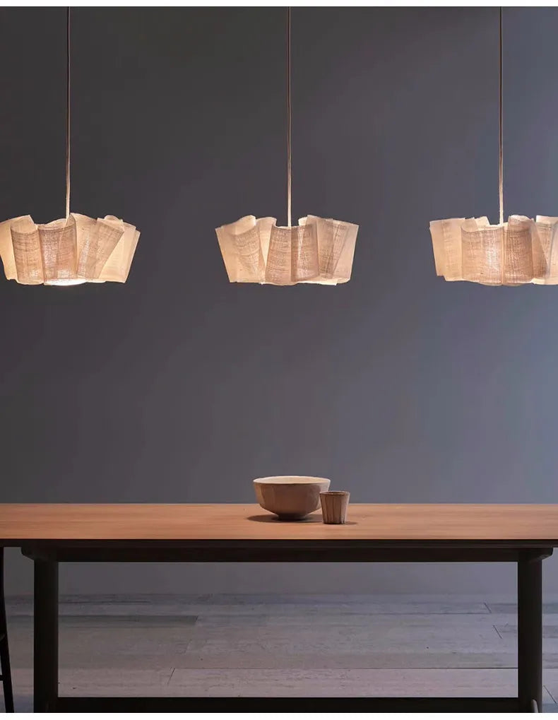 Pleated Linen Pendant Light for Bedroom, Dining Room & Living Room | Wabi Sabi Fabric Chandelier | Handmade Japandi Ceiling Light, 40 to 80cm
