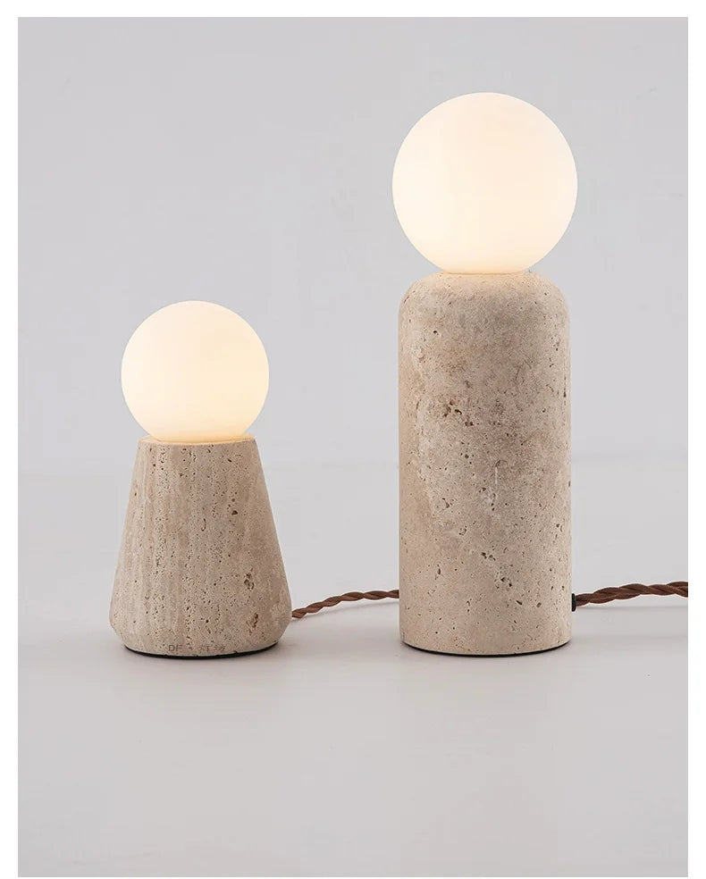 Travertine Table Lamp for Bedroom Bedside & Living Room | Natural Stone Wabi Sabi Design | Warm White Bulb Included | 20cm or 30cm