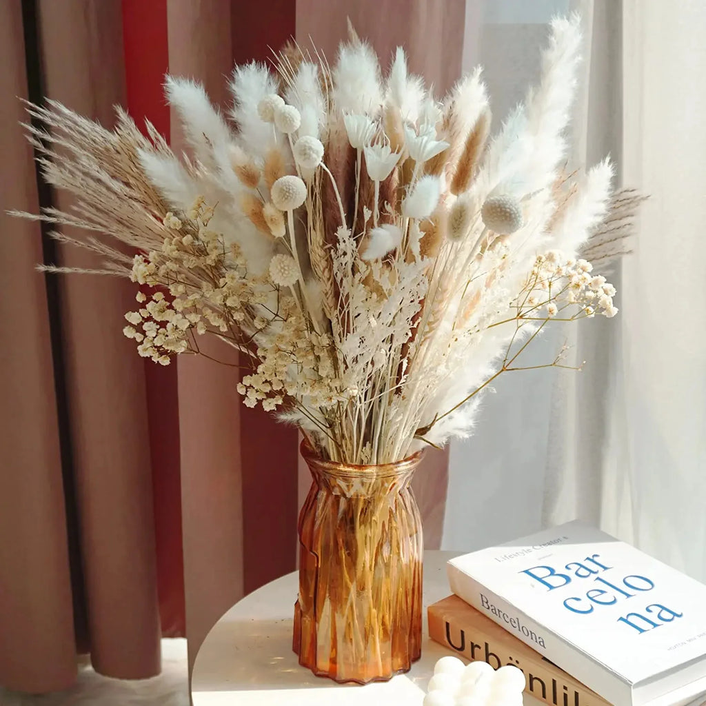 Dried Pampas Grass Bouquet for Vases, Living Room & Wedding Decor | Natural Fluffy Boho Dried Flowers | Mixed Bouquets in 30+ Styles, 45 to 50cm