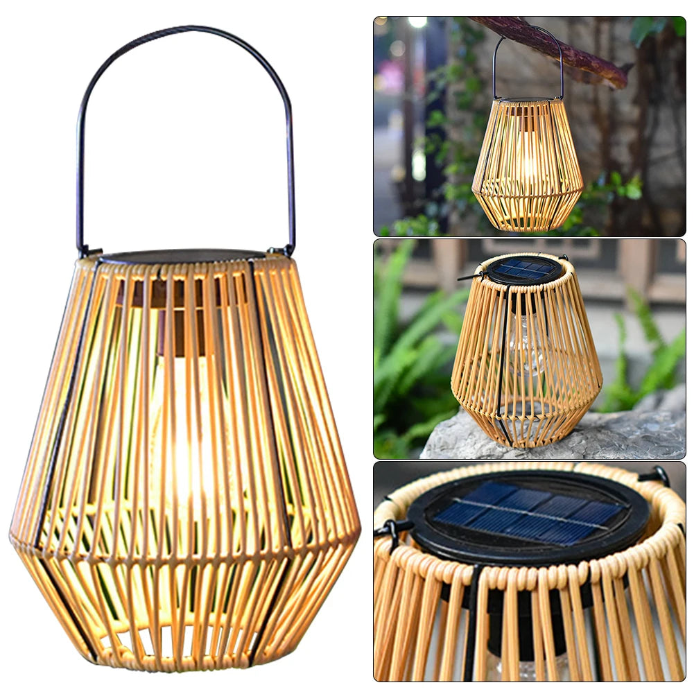 Large Rattan Solar Lantern for Balcony, Patio & Garden | IP65 Waterproof Hanging Bamboo Weave Light | Solar Outdoor Lighting, 2 Options