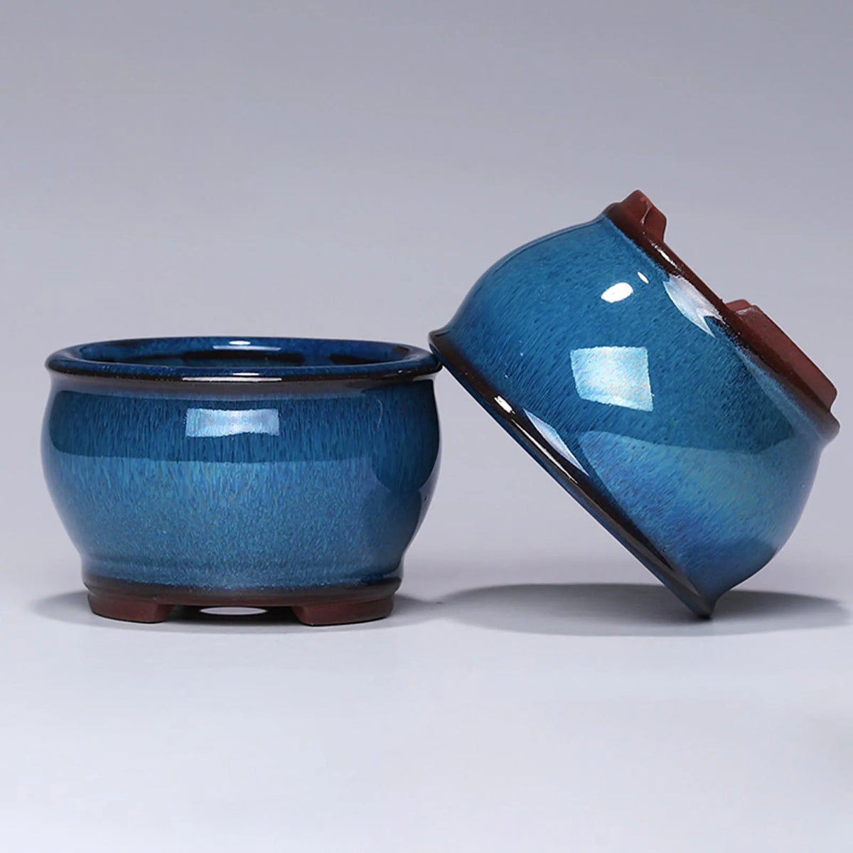 Ceramic Succulent Pot with Drainage Hole for Windowsill, Shelf & Patio | Round Ceramic Plant Pot | Indoor Outdoor Planter in Blue or Sky Blue