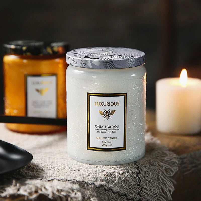 Soy Scented Candle for Living Room & Bedroom | 7oz Natural Soy Wax Jar Candle with Cotton Wick | 40 Hour Burn | Cosy Home Gift in 4 Scents