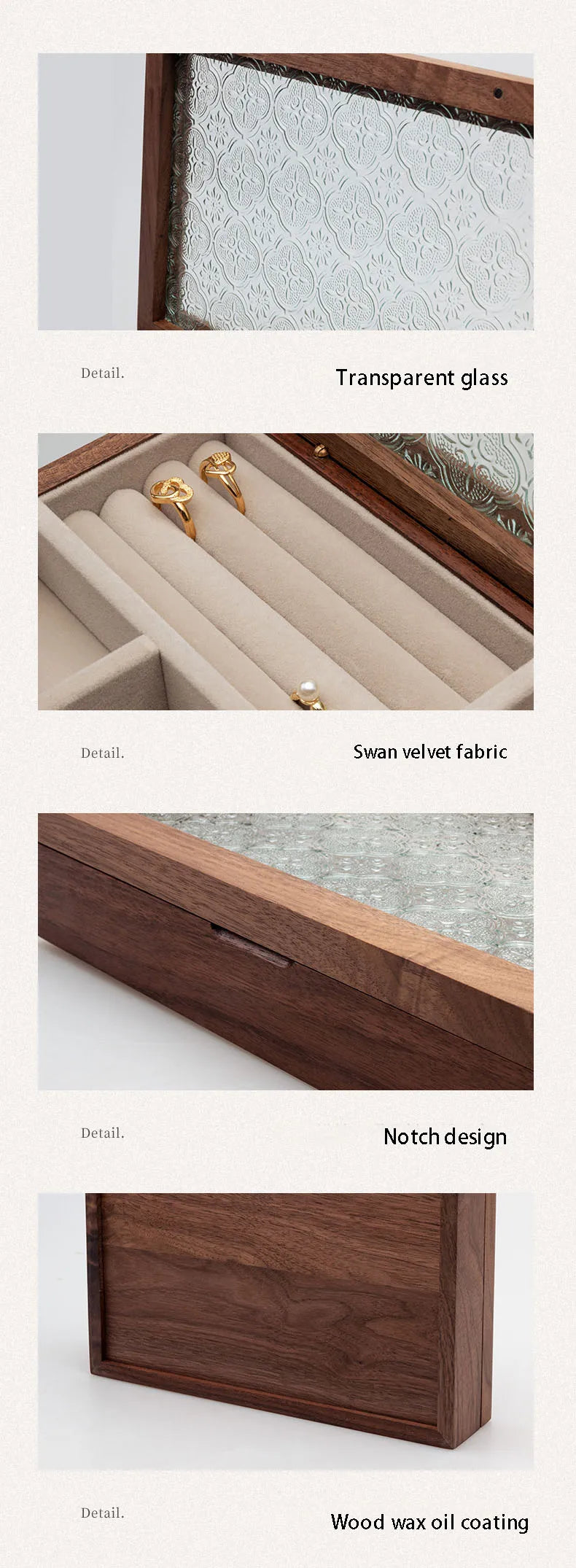 Solid Wood Jewellery Box for Dresser & Vanity | Modern Minimalist Organiser for Earrings, Necklaces & Bracelets | Portable Desktop Storage, 4 Styles