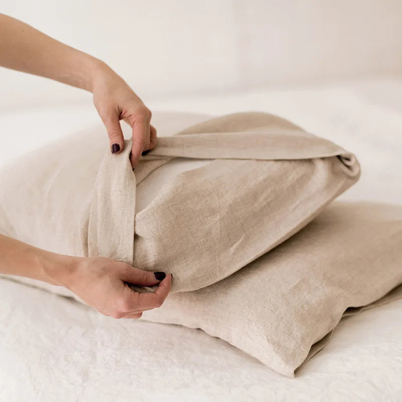 Pure Linen Pillowcases Set of 2 for Bed | 48x74cm Envelope Closure | Natural Neutral Bedroom Decor | Breathable Bedding in 14 Colours