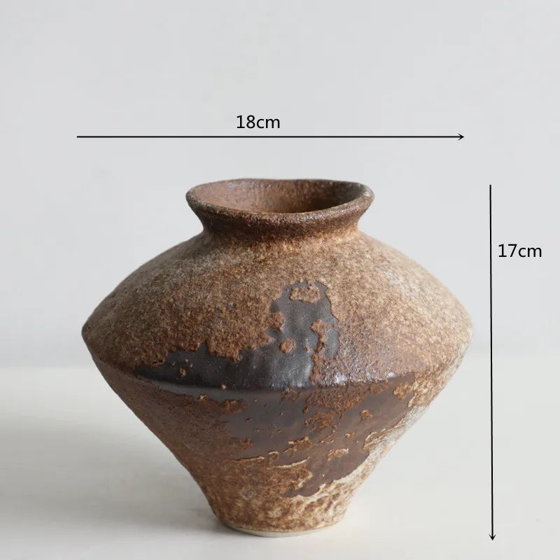 Handmade Coarse Ceramic Vase for Living Room & Tabletop | Wabi-Sabi Zen Flower Vase for Dried Flowers | Retro Pottery Decor, 12 Styles