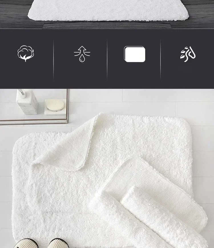 Cotton Bath Mat for Bathroom & Shower | Thick Plush Hotel Style Bath Rug | Absorbent Anti Slip Floor Mat in White, 40x60cm