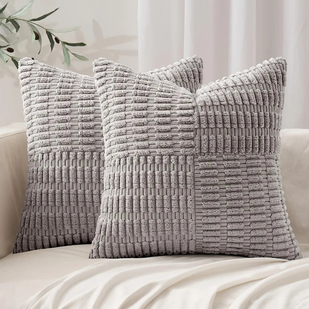 Corduroy Throw Pillow Cover 45x45cm for Sofa & Bed | Super-Soft Textured Cushion Cover | Modern Bedroom Decor | 6 Colours