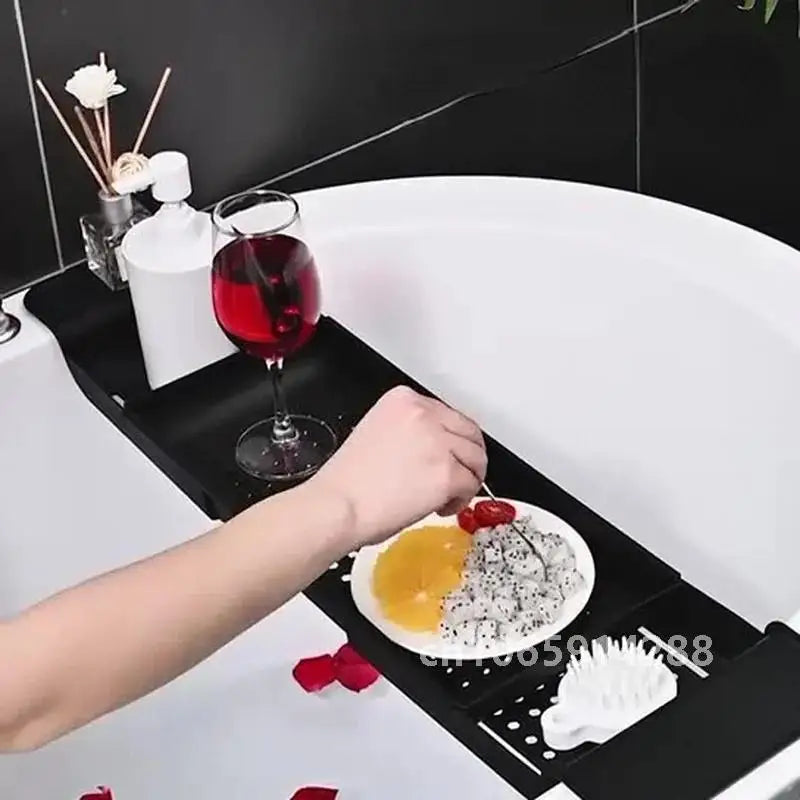 Extendable Bathtub Tray for Relaxing Baths | Bathtub Organiser with Book & Towel Holder | Minimalist Bath Caddy in Black or White