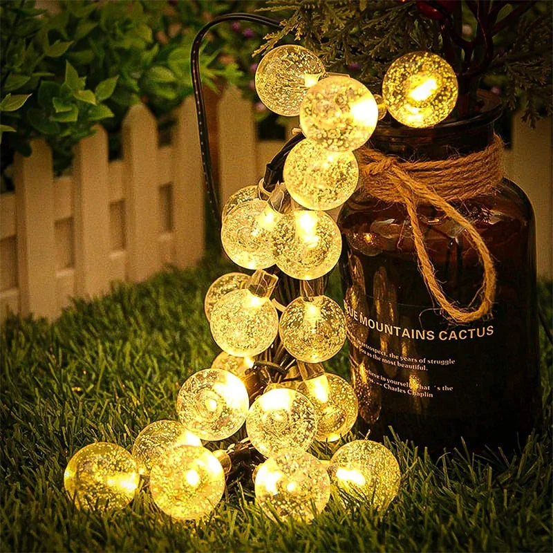 Solar String Lights for Garden, Patio & Christmas Decor | Waterproof Crystal Globe Fairy Lights | Outdoor Solar Festoon Lights, 5m–22m, 4 Colours