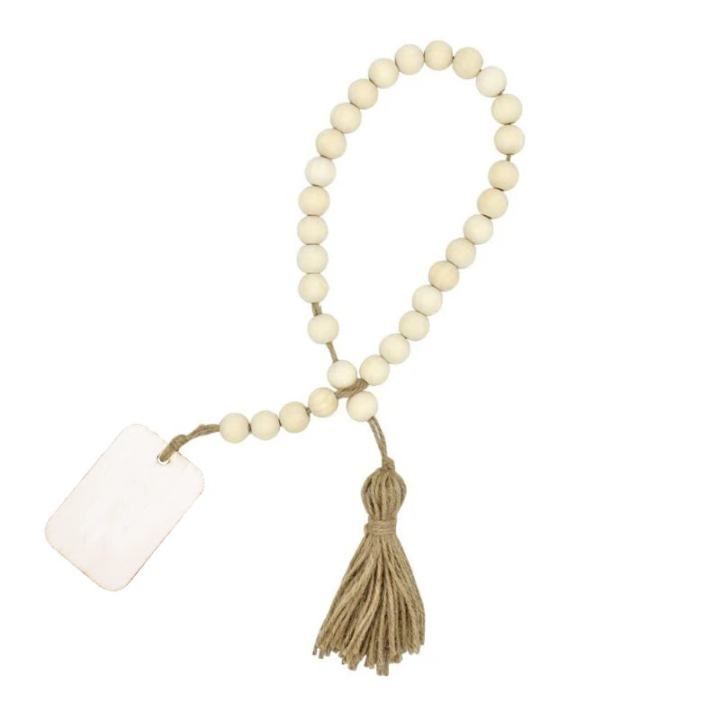 Wood Bead Garland with Jute Tassels for Shelves, Vases & Wall Hanging | Farmhouse Boho Decor | Handmade Natural Wood Beads in 8 Styles