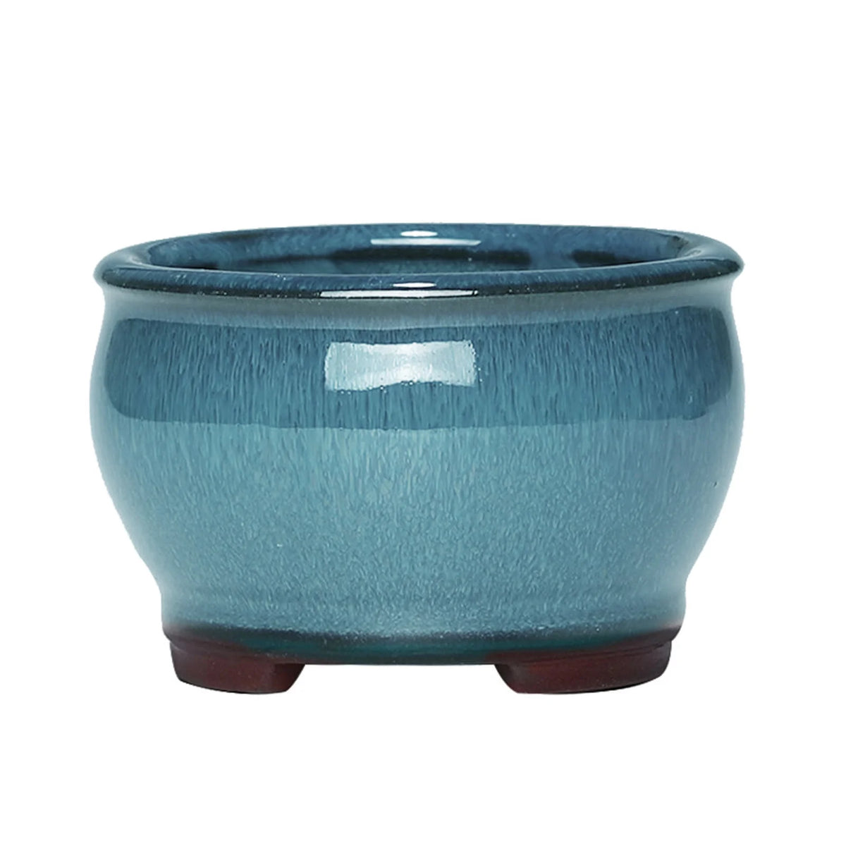 Ceramic Succulent Pot with Drainage Hole for Windowsill, Shelf & Patio | Round Ceramic Plant Pot | Indoor Outdoor Planter in Blue or Sky Blue