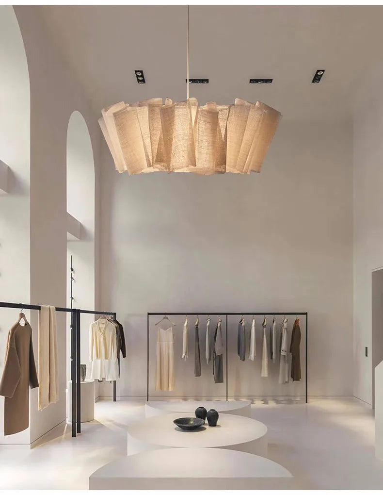 Pleated Linen Pendant Light for Bedroom, Dining Room & Living Room | Wabi Sabi Fabric Chandelier | Handmade Japandi Ceiling Light, 40 to 80cm