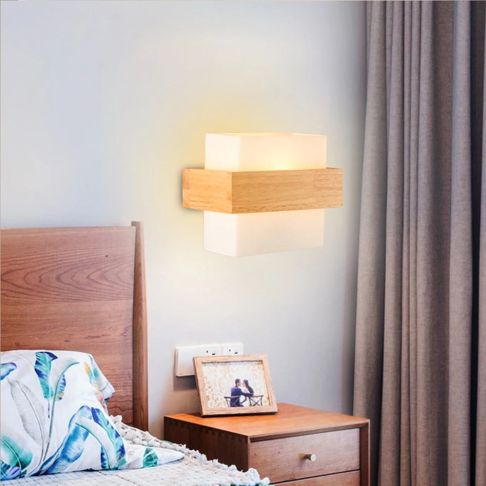 Wooden Wall Sconce for Bedroom, Kitchen & Living Room | Nordic Wood & Glass Shade Wall Light | E27 Wall Lamp Fixture in 5 Styles