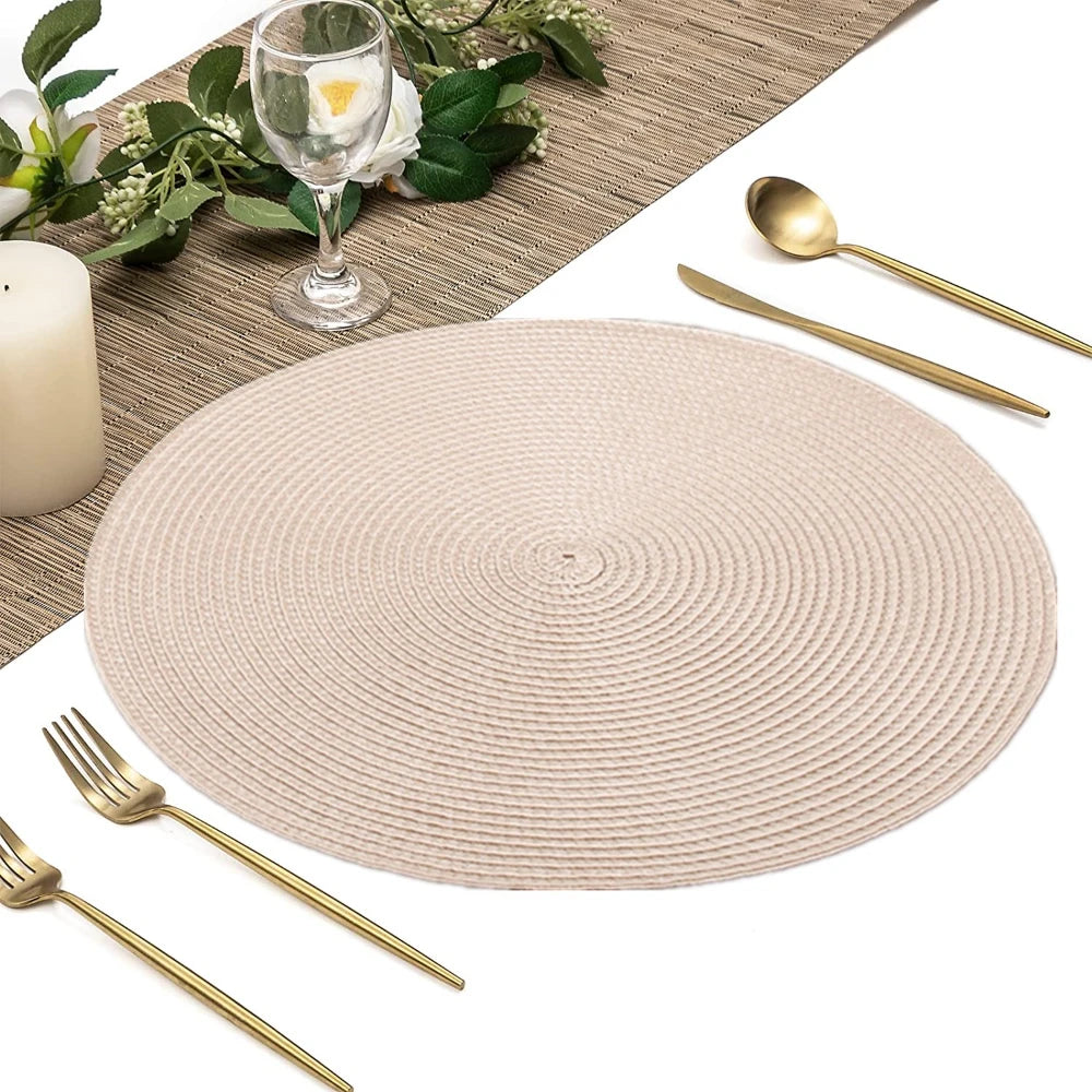 Round Braided Placemats Set of 6 with Coasters for Dining Table | Washable Non-Slip Woven Table Mats | Holiday & Everyday Table Decor, 34cm