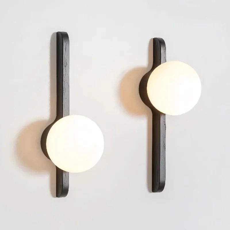 Glass Globe Wall Sconce for Living Room, Bedroom & Hallway | Wabi-Sabi Walnut Wood Wall Light | Moonlight Globe in 3 Finishes & 3 Colour Temperatures