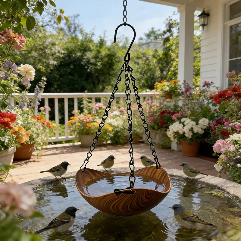 Hanging Bird Bath for Garden, Patio & Balcony | Outdoor Bird Water Bowl with Chain & Hook | Simple Garden Decor for Wild Birds