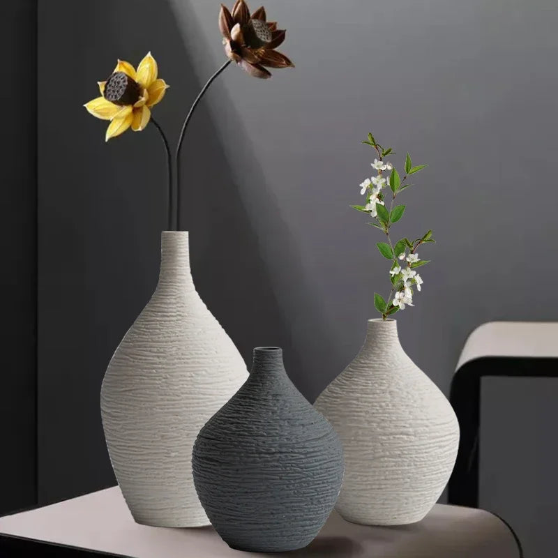 Narrow-Neck Ceramic Vase for Living Room, Office & Desktop | Nordic Minimalist Bud Vase | Modern Home Decor Gift in Beige or Grey, S or L