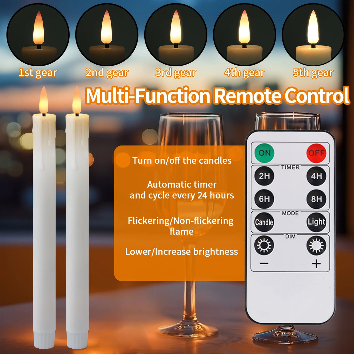 Rechargeable Flameless LED Taper Candles for Dining Table, Mantel & Window | Remote Control with Timer | Flickering Candle Set, 6 to 24 Pcs