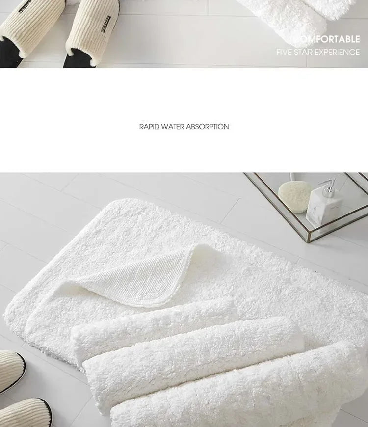 Cotton Bath Mat for Bathroom & Shower | Thick Plush Hotel Style Bath Rug | Absorbent Anti Slip Floor Mat in White, 40x60cm