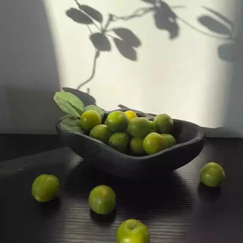 Solid Wood Decorative Tray for Entryway, Dining Table & Coffee Table | Vintage Shaped Wooden Fruit & Jewellery Plate | Rustic Home Decor Bowl, 2 Styles