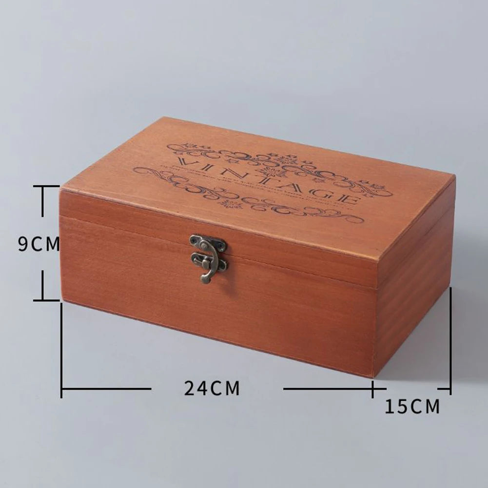 Wooden Storage Box with Lock & Hinged Lid for Home Office & Bedroom | Retro Keepsake Box | Decorative Valuables Case in S, M, L