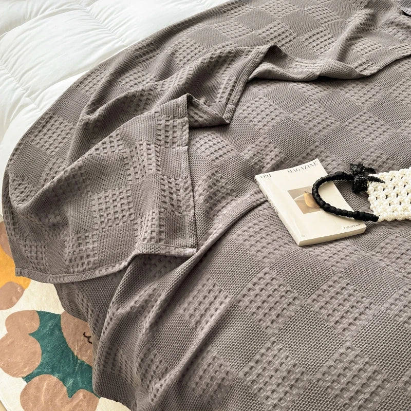 100% Cotton Waffle Throw Blanket for Bed & Sofa | Breathable Lightweight Blanket | Minimalist Bedroom Decor | 4 Sizes