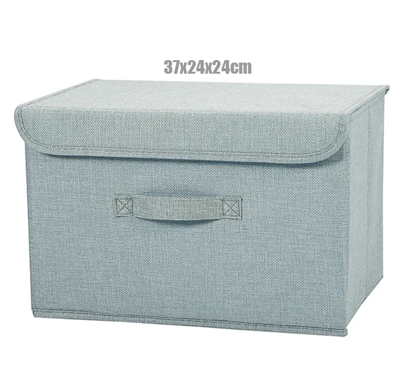 Foldable Cotton Linen Storage Box with Lid for Closet, Nursery & Shelves | Washable Fabric Storage Bin | Toy & Clothes Organiser, 2 Sizes