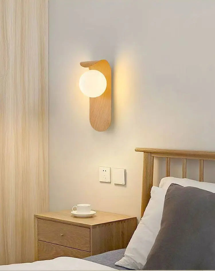 Modern Wall Sconce for Bedroom Bedside, Hallway & Staircase | Walnut Wood-Grain Wall Light | Warm Indoor Lighting in 4 Finishes