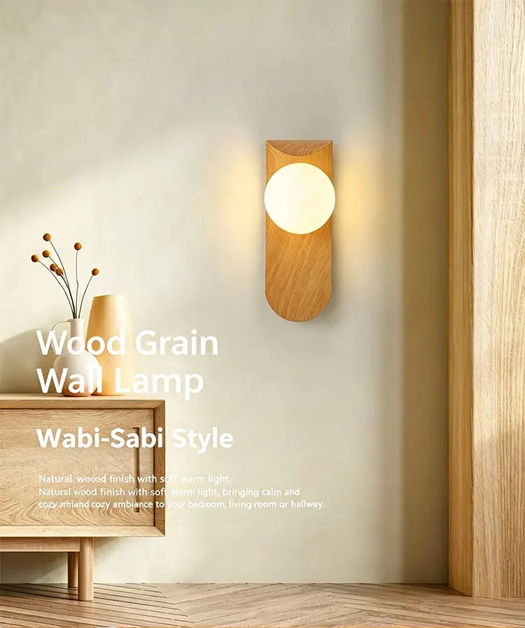 Modern Wall Sconce for Bedroom Bedside, Hallway & Staircase | Walnut Wood-Grain Wall Light | Warm Indoor Lighting in 4 Finishes
