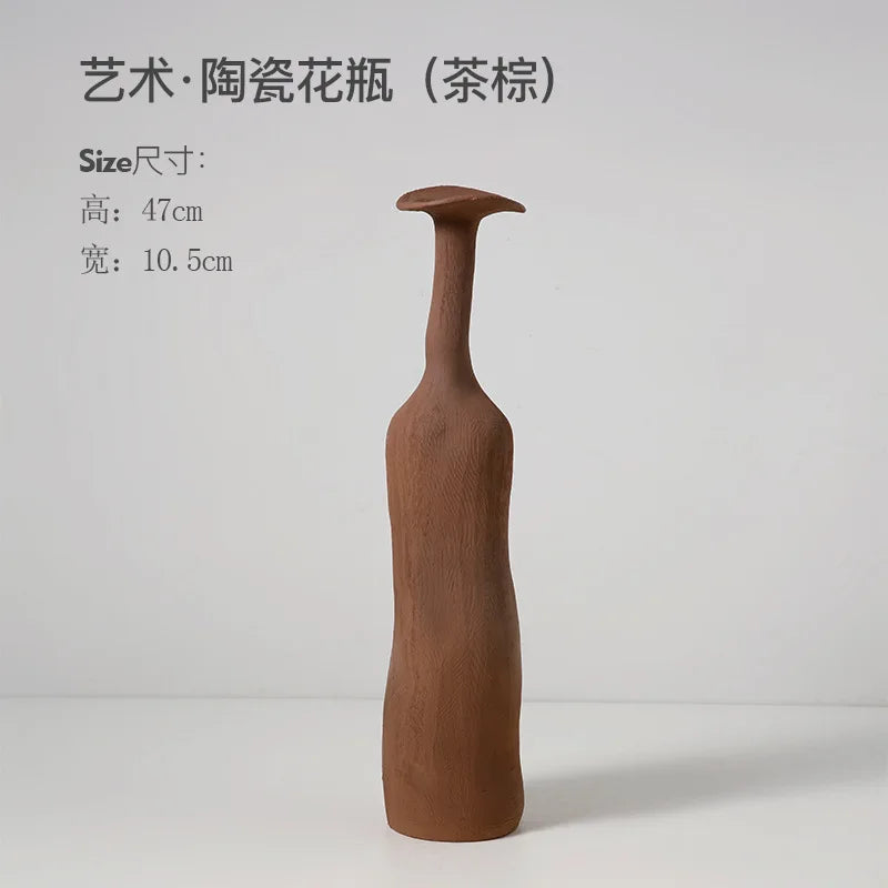 Narrow-Neck Ceramic Vase for Living Room, Office & Desktop | Nordic Minimalist Bud Vase | Modern Home Decor Gift in Beige or Grey, S or L